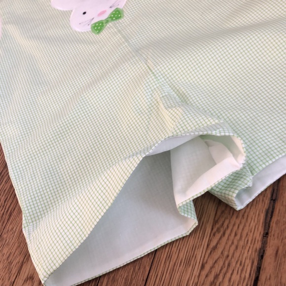 Boys 2t BEAUTIFUL green Easter bunny romper gingham check - Picture 4 of 7